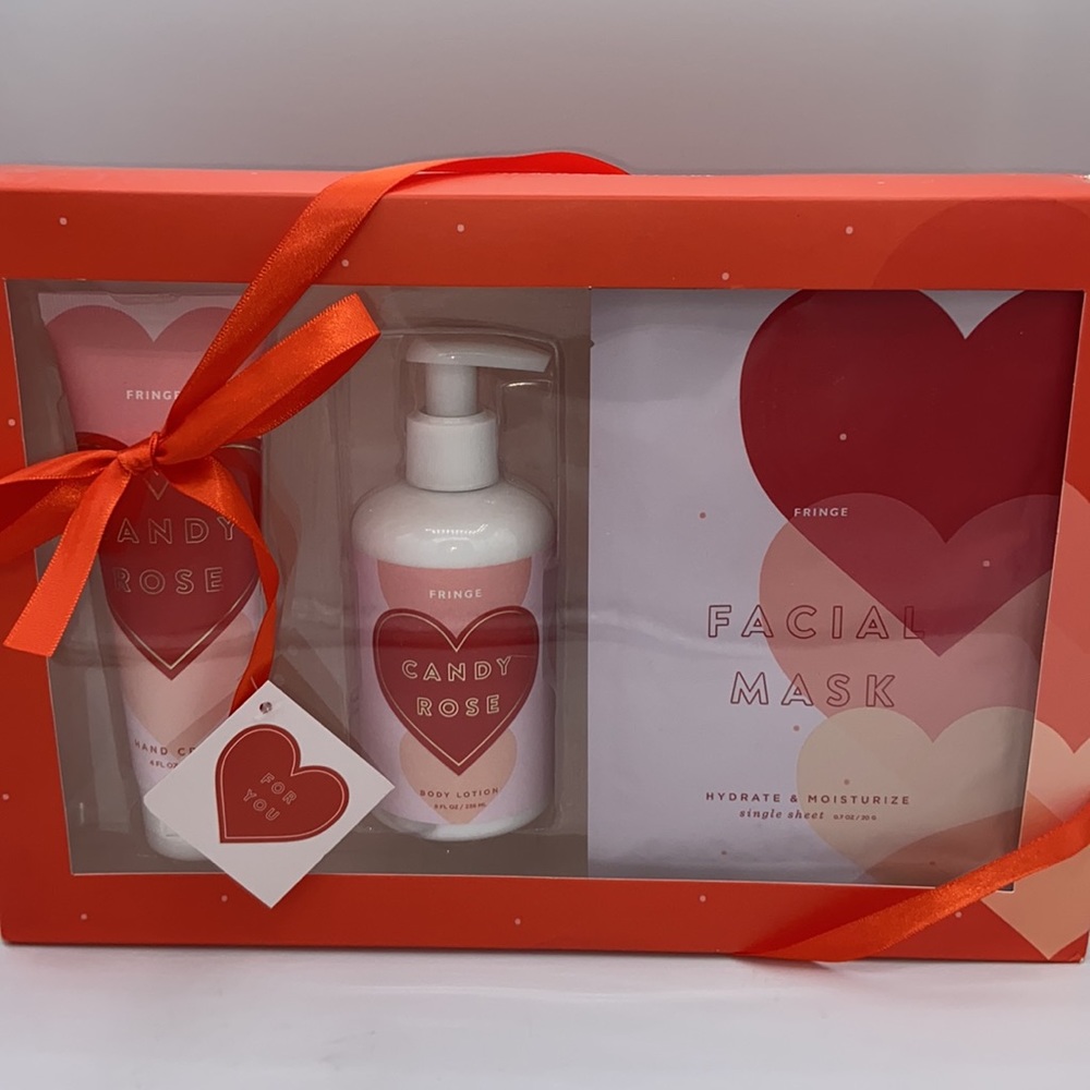 NEW! FRINGE Set- CANDY ROSE Hand Cream, Body Lotion, Facial Sheet Masks